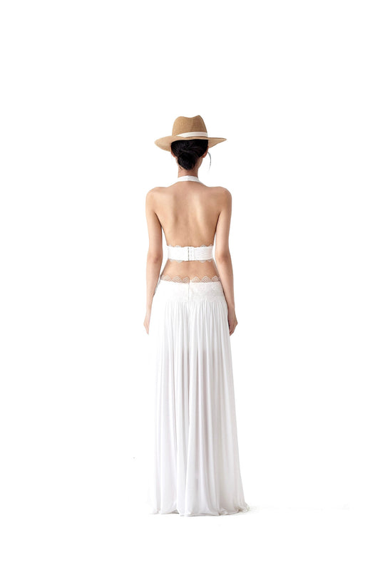 Tsuki | Halter Neck Pleated Backless Maxi Dress