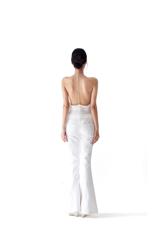 Tsuki | Halter Neck Backless Top + Low-Rise Bootcut Pants (White)