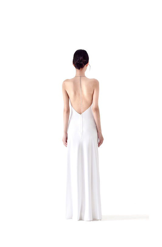 Tsuki | Satin Maxi Dress with Chain (White)
