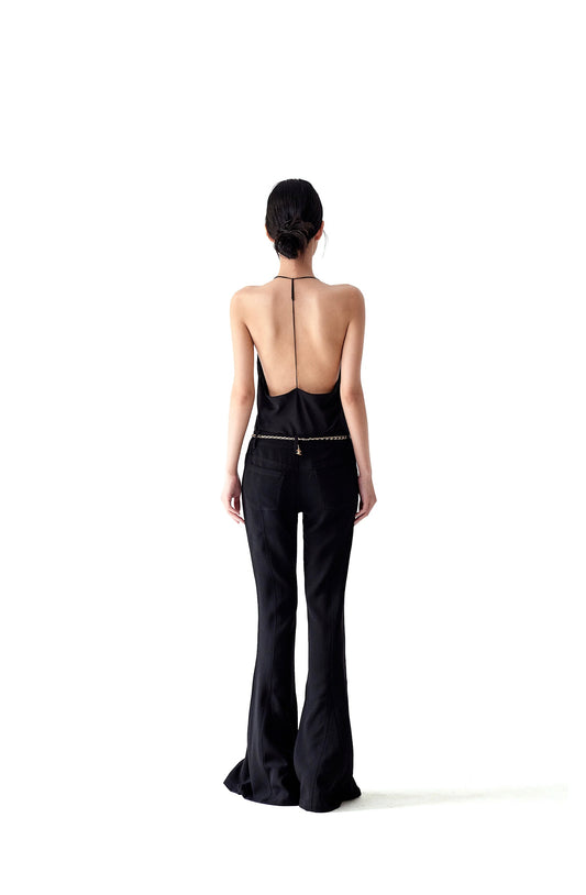 Tsuki | Halter Neck Backless Top + Low-Rise Bootcut Pants (Black)