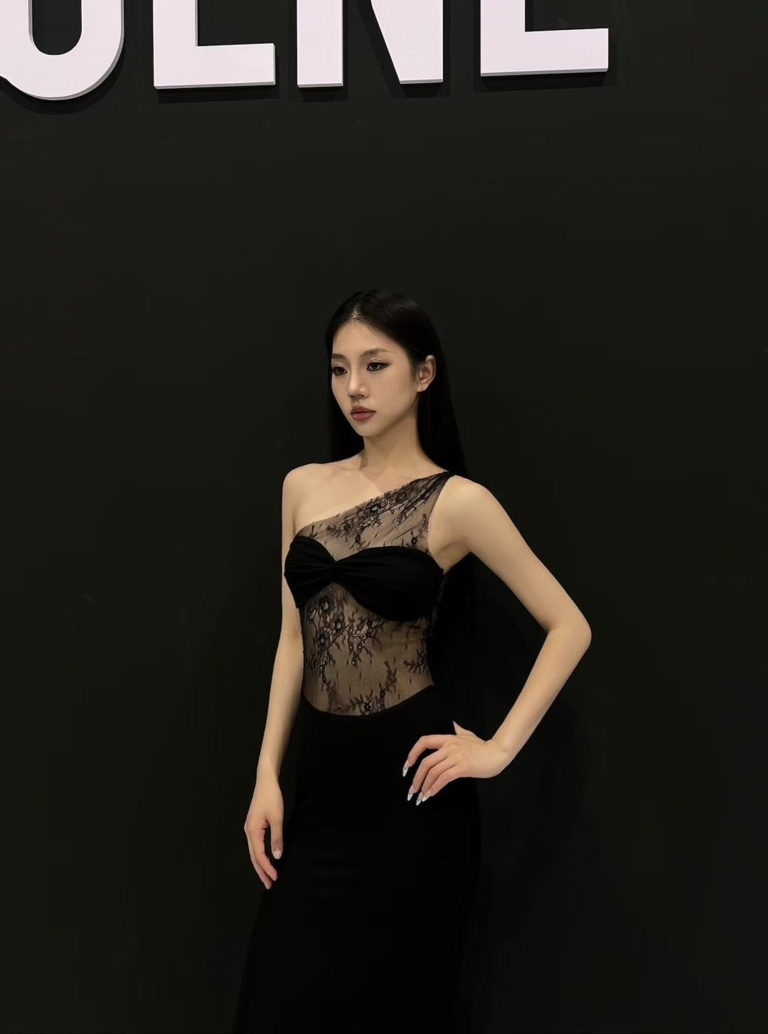 Tsuki | One Shoulder Maxi Dress with Lace Panels