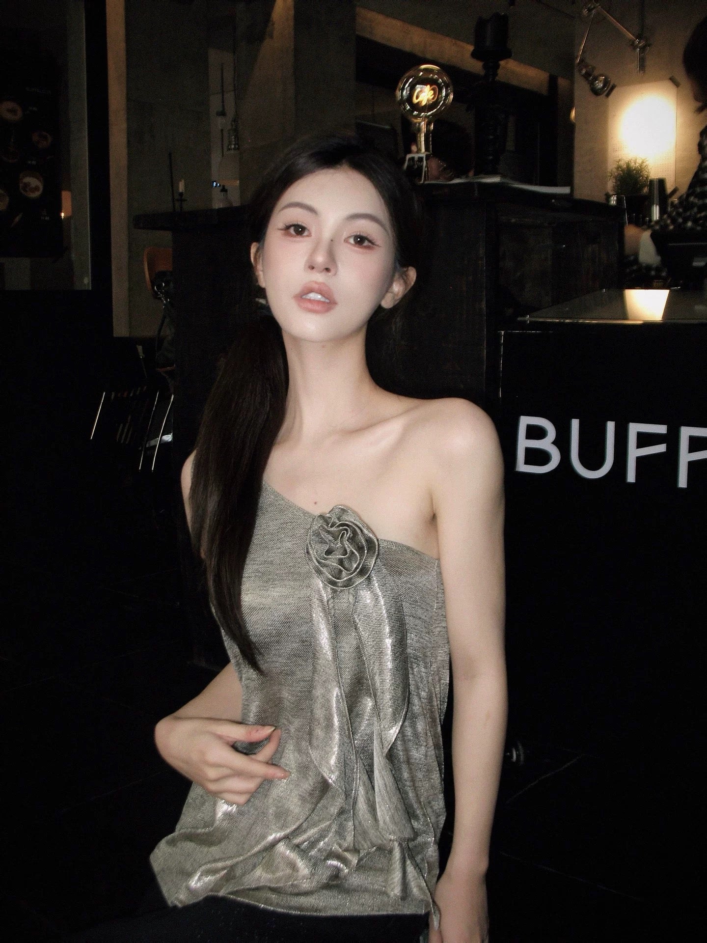 Jac Fleurant | One-Shoulder Sequin Floral Draped Top