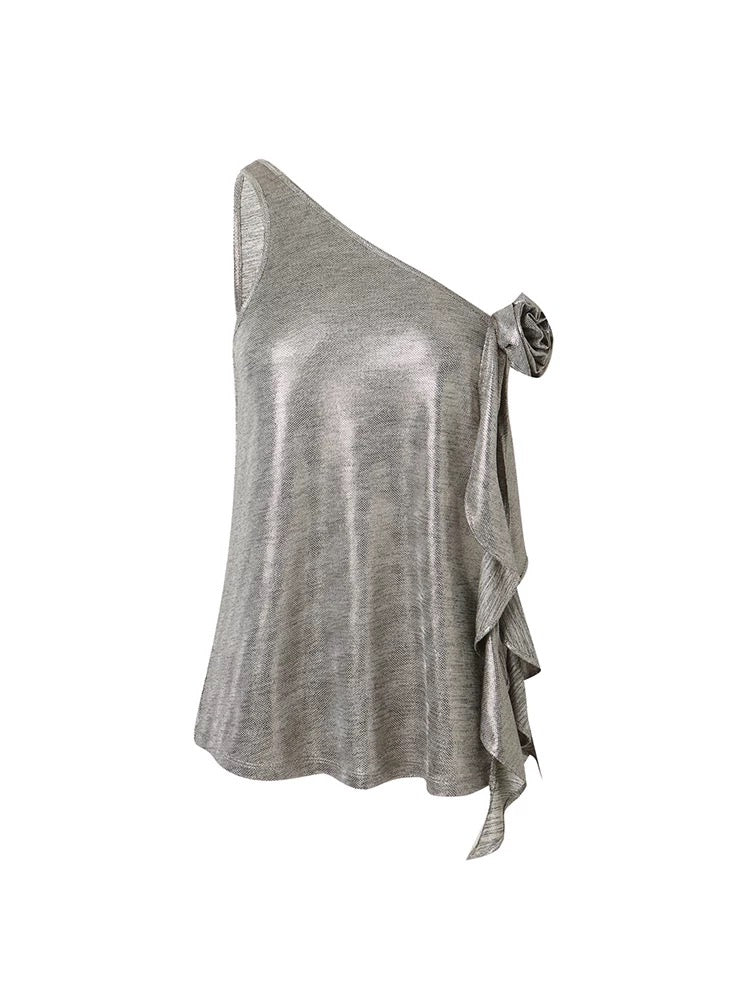 Jac Fleurant | One-Shoulder Sequin Floral Draped Top