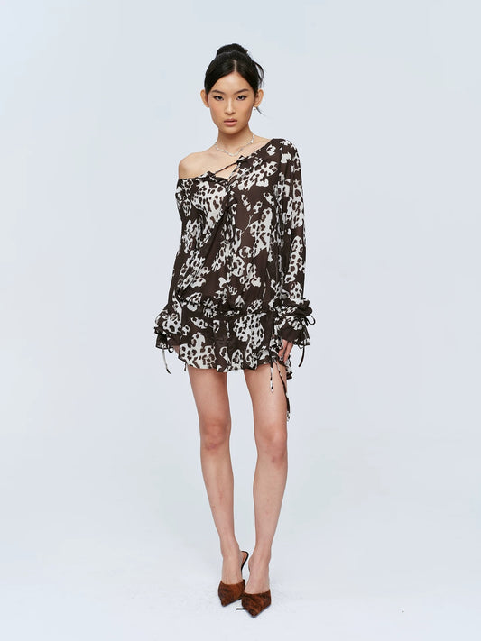 CSFC | Leopard Print Chiffon Long Sleeve Dress