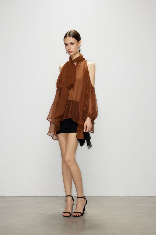 Artel Retro | Airy Sheer Backless Top (Brown)