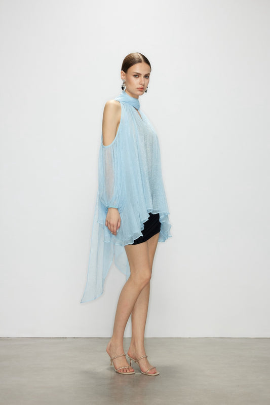 Artel Retro | Airy Sheer Backless Top (Blue)