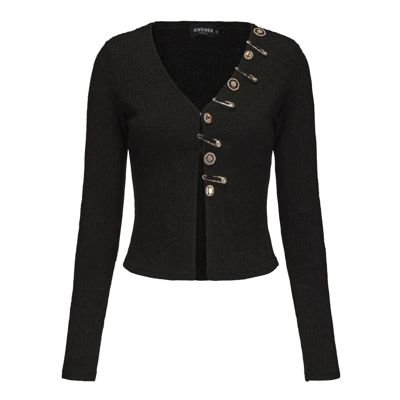 KINGWEN | Asymmetric Knit Cardigan with Sparkle (2 Color)
