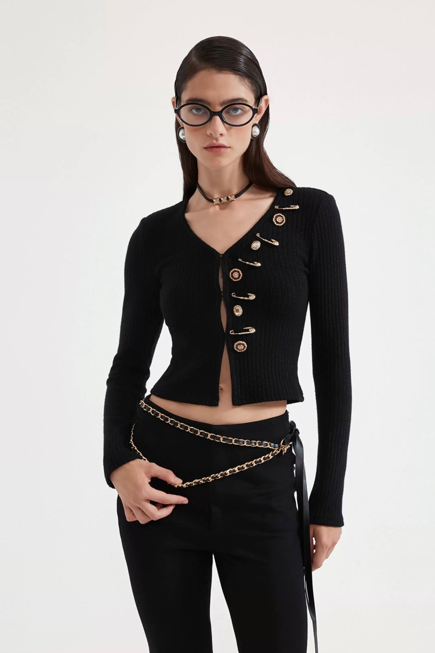 KINGWEN | Asymmetric Knit Cardigan with Sparkle (2 Color)