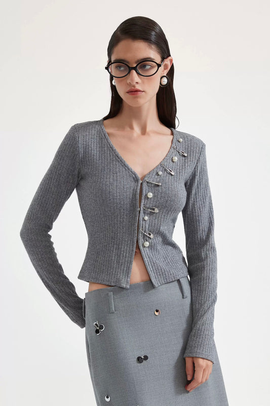 KINGWEN | Asymmetric Knit Cardigan with Sparkle (2 Color)