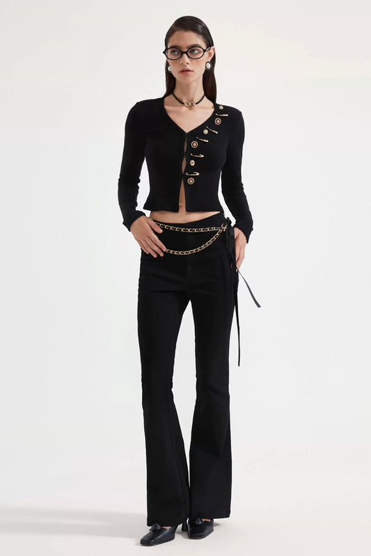 KINGWEN | Slim Fit Flared Jeans with Waist Chain (2 Color)