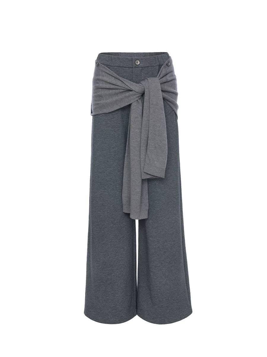 ROCHA ROMA | Gray Off-Shoulder Contrast Layered Knit Top + Detachable Two-Way Sweatpants