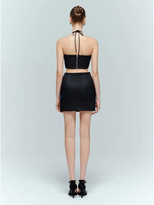 Artel Retro | Mesh Halter Top + Mesh Mini Skirt (Black)