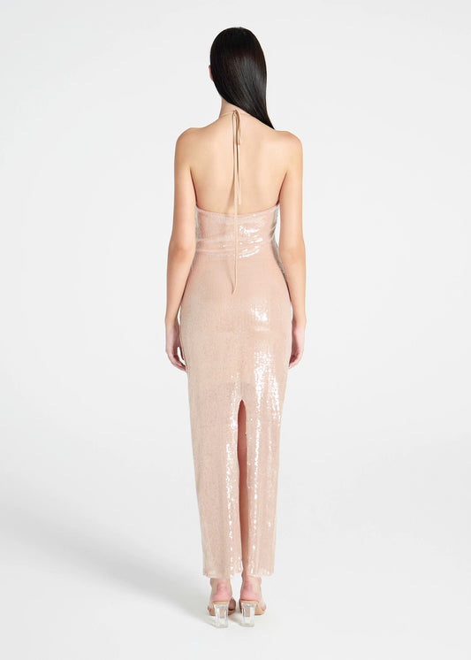 XENASERA | Sequined Halter Neck Backless Dress