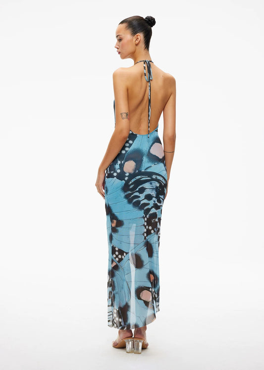 XENASERA | V-Neck Printed Halter Neck Dress