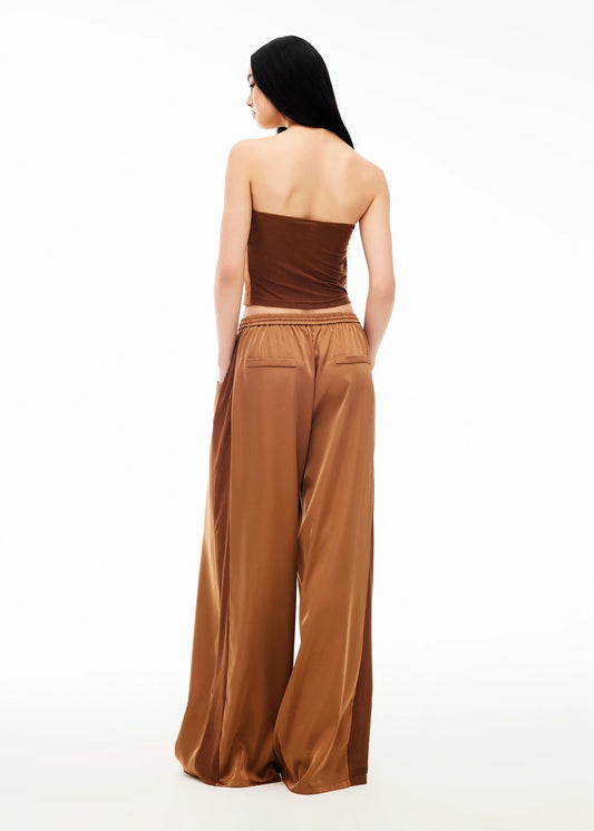 XENASERA | Strapless Top and Pants Set with Satin and Mesh Panels (Amber)