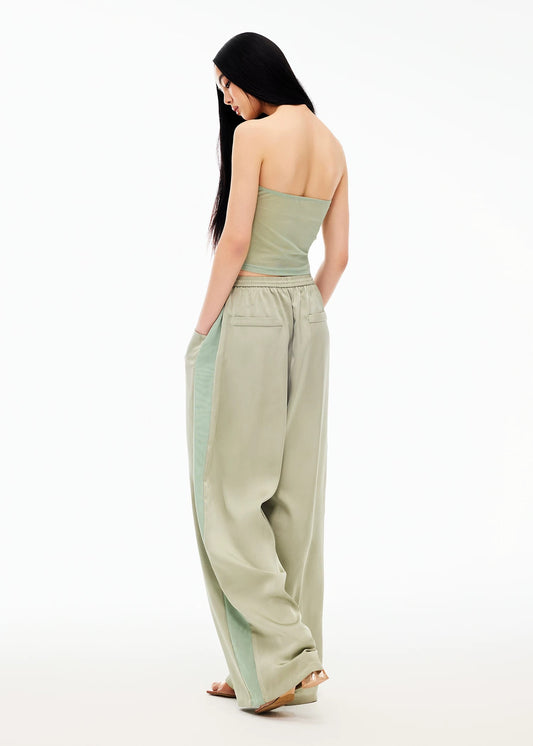 XENASERA | Strapless Top and Pants Set with Satin and Mesh Panels (Matcha Green)