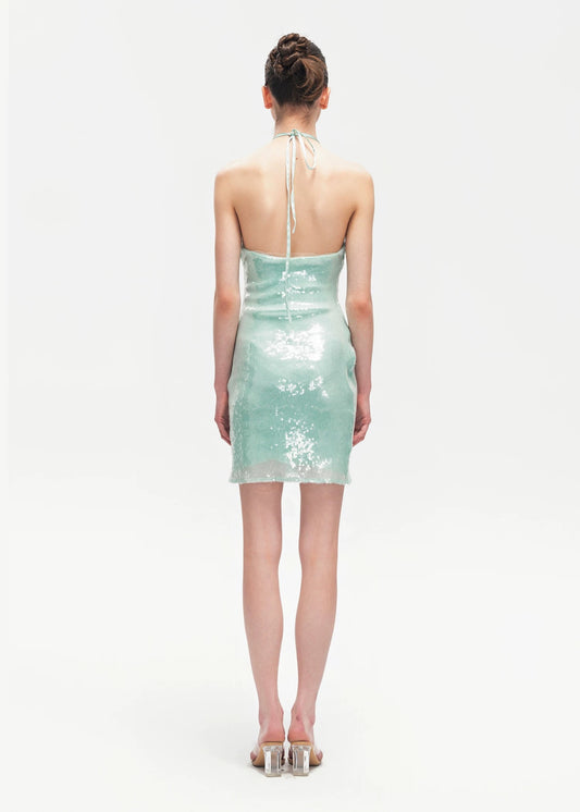 XENASERA | Halter Neck Sequined Backless Mini Dress (Mint Green)