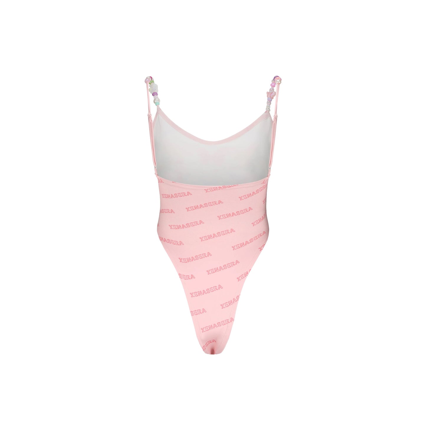 XENASERA | Pink Bow Print Spaghetti Strap Bodysuit with Candy Decoration