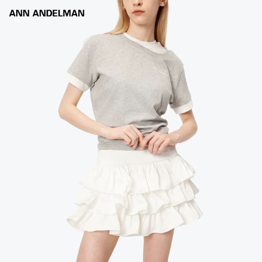 ANN ANDELMAN | Double-Collar Slim-Fit Short-Sleeve Top (2 Color)