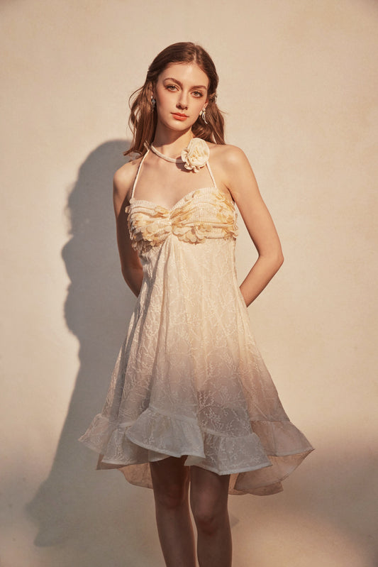 KINGWEN | Apricot Halter Neck Sequined Dress