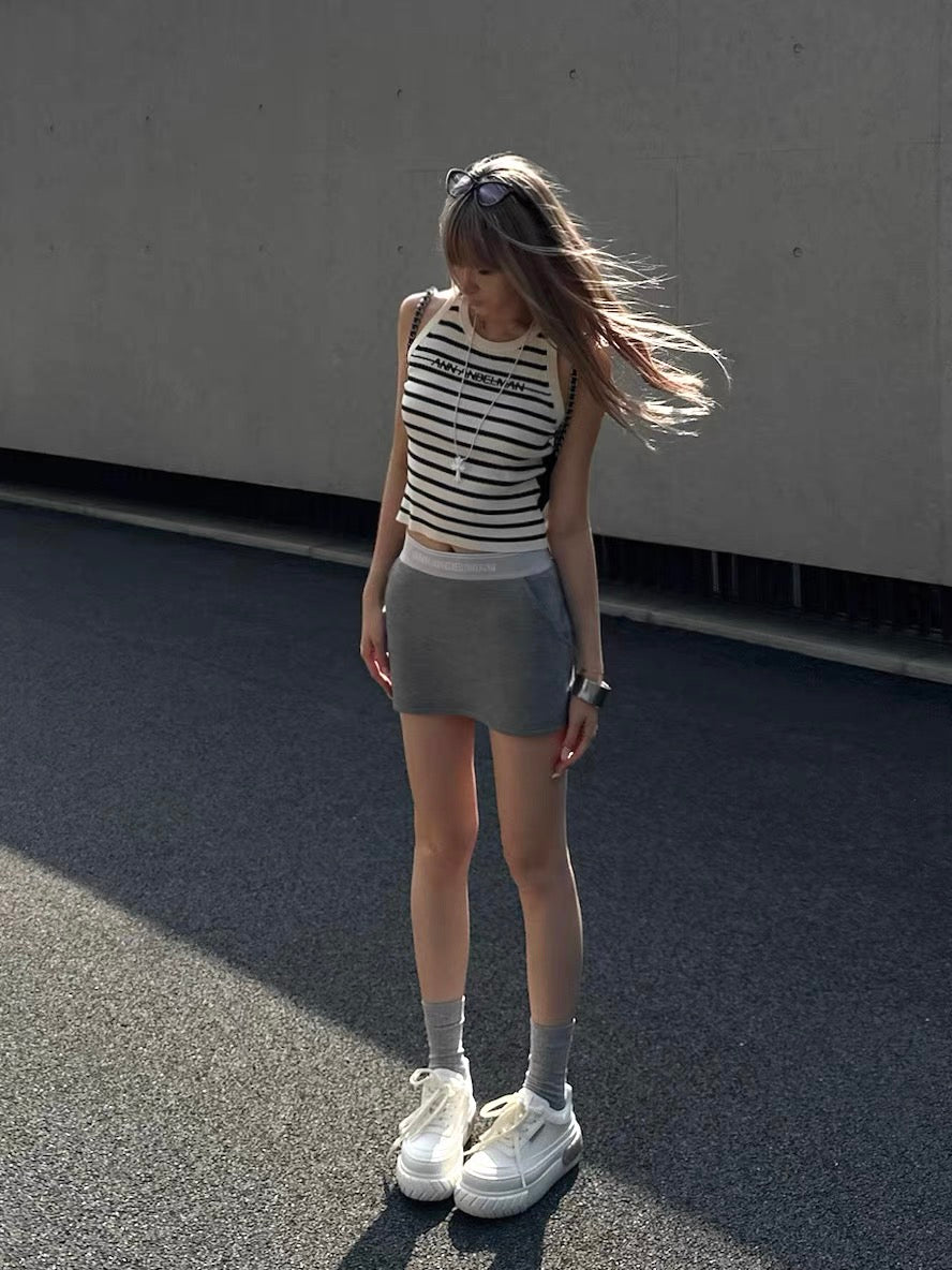 ANN ANDELMAN | Logo Trim Mini Skirt (2 Color)