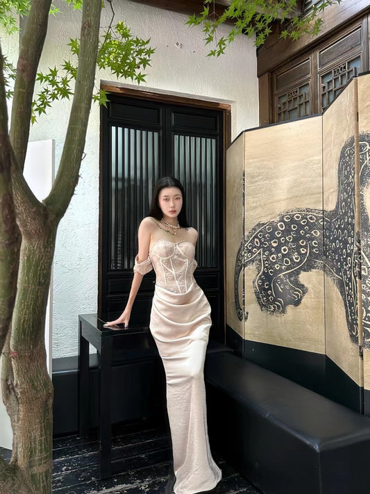 CROW CREW | Lace Corset Dress (Rose Gold)