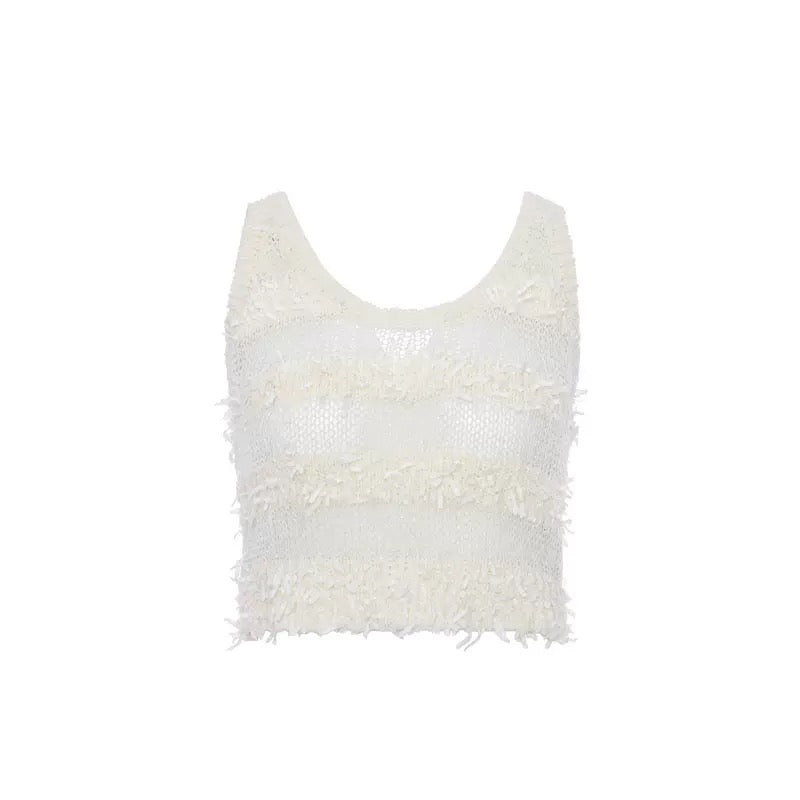 ROCHA ROMA | Striped Fringe Knit Set (Cardigan+Tank Top+Skirt)