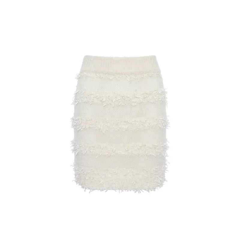 ROCHA ROMA | Striped Fringe Knit Set (Cardigan+Tank Top+Skirt)