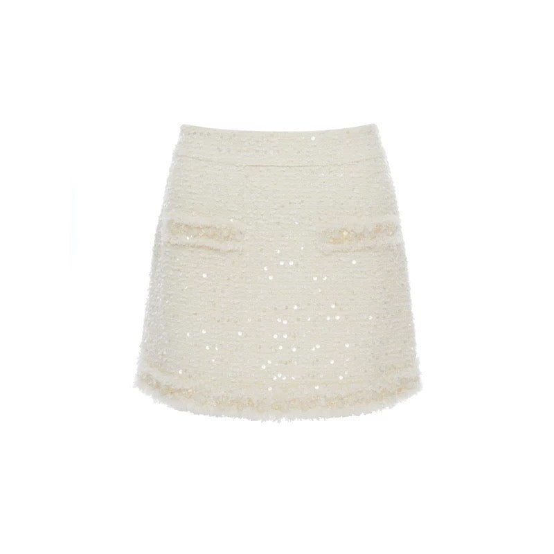 ROCHA ROMA | White Tweed Set with Sequins (Jacket+Mini Skirt)