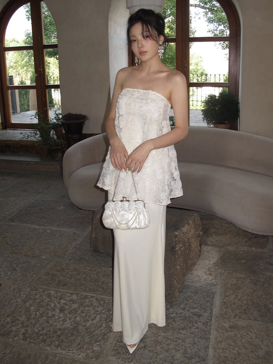 J TheChosen | Floral Sequin Strapless Mesh Two-Piece Set