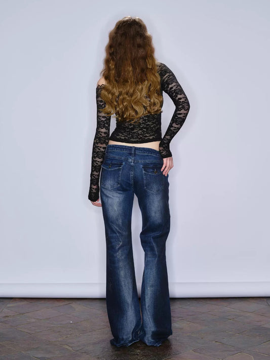 J TheChosen | Glossy Snake Print Flared Jeans in Acid Wash