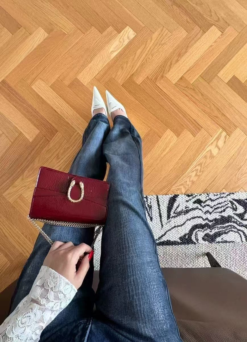 J TheChosen | Glossy Snake Print Flared Jeans in Acid Wash