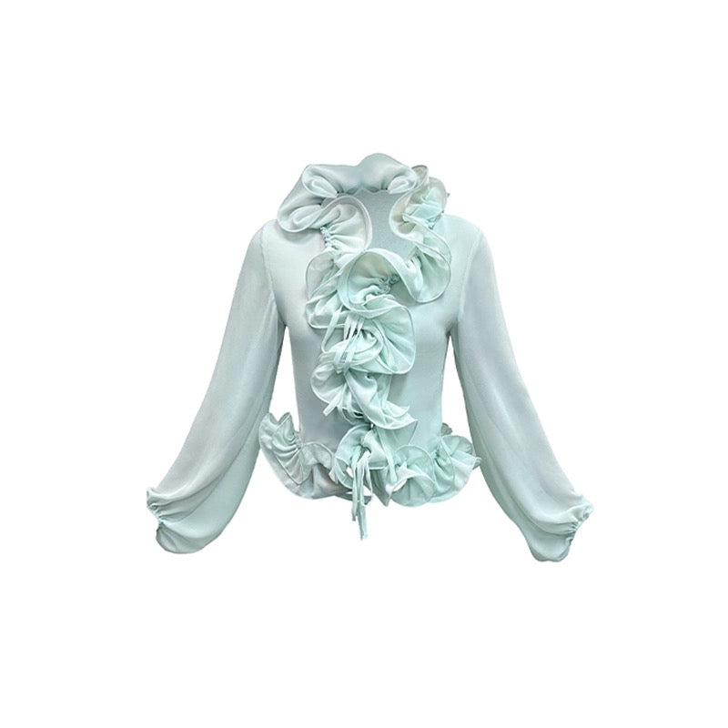J TheChosen | Chiffon Ruffle Sheer Set (Cardigan+Skirt)