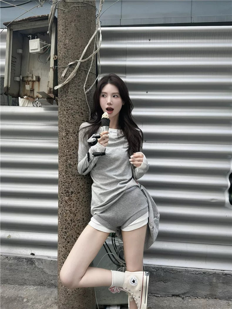 Jac Fleurant | Layered Long Sleeve Top and Shorts Set (2 Color)