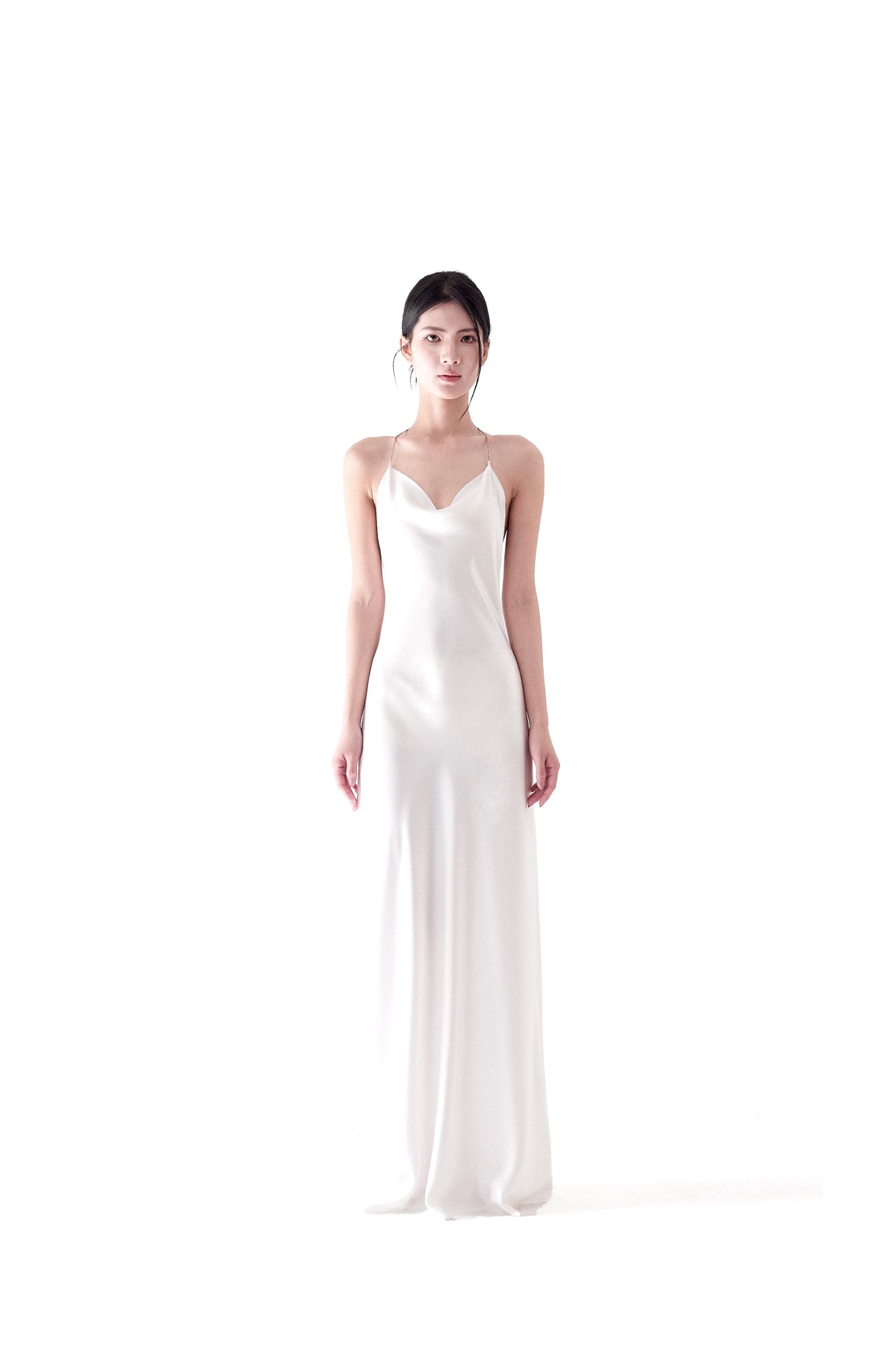 Tsuki | Satin Maxi Dress with Chain (White)