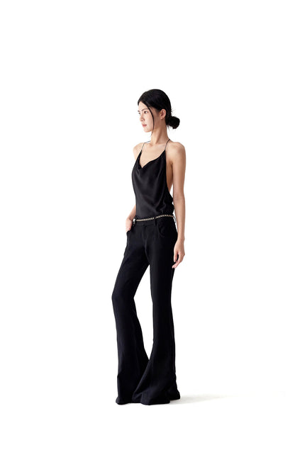 Tsuki | Halter Neck Backless Top + Low-Rise Bootcut Pants (Black)