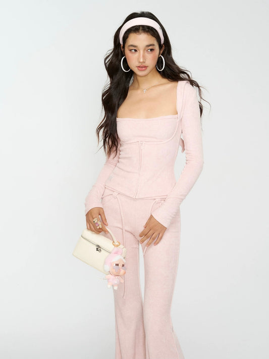 4muggle | Terry Cloth Devil Horn Hoodie, Cami & Flared Pants 3-Piece Set (2 Color)