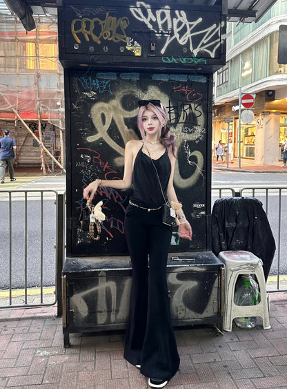 Tsuki | Halter Neck Backless Top + Low-Rise Bootcut Pants (Black)
