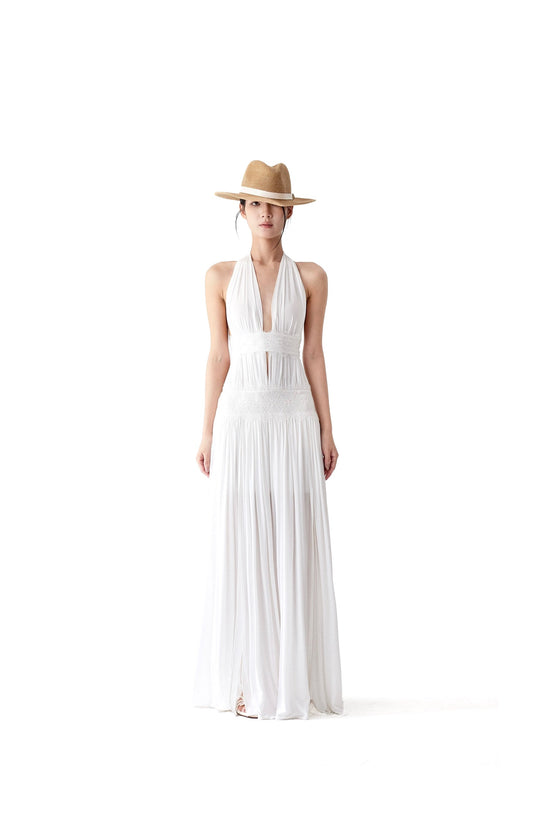 Tsuki | Halter Neck Pleated Backless Maxi Dress