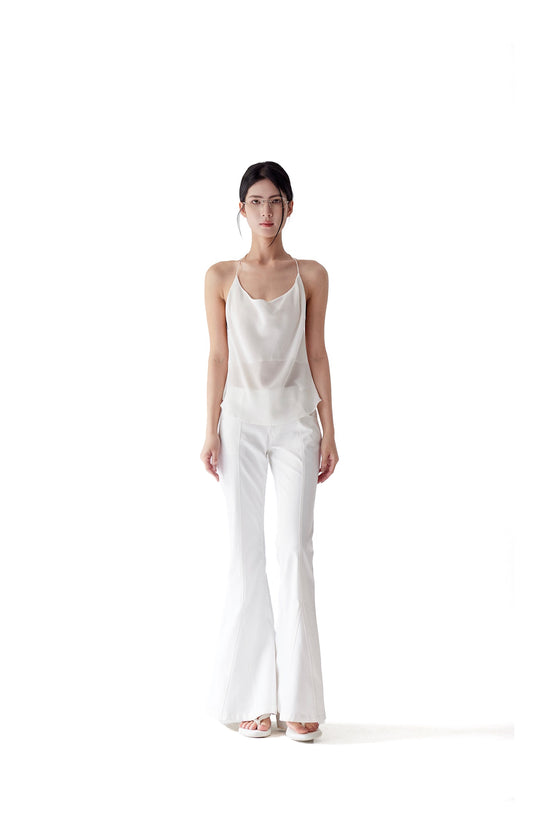 Tsuki | Halter Neck Backless Top + Low-Rise Bootcut Pants (White)