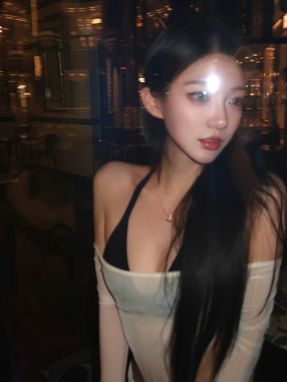 Tsuki | Semi-Sheer Off-the-Shoulder Bodysuit (Cream)