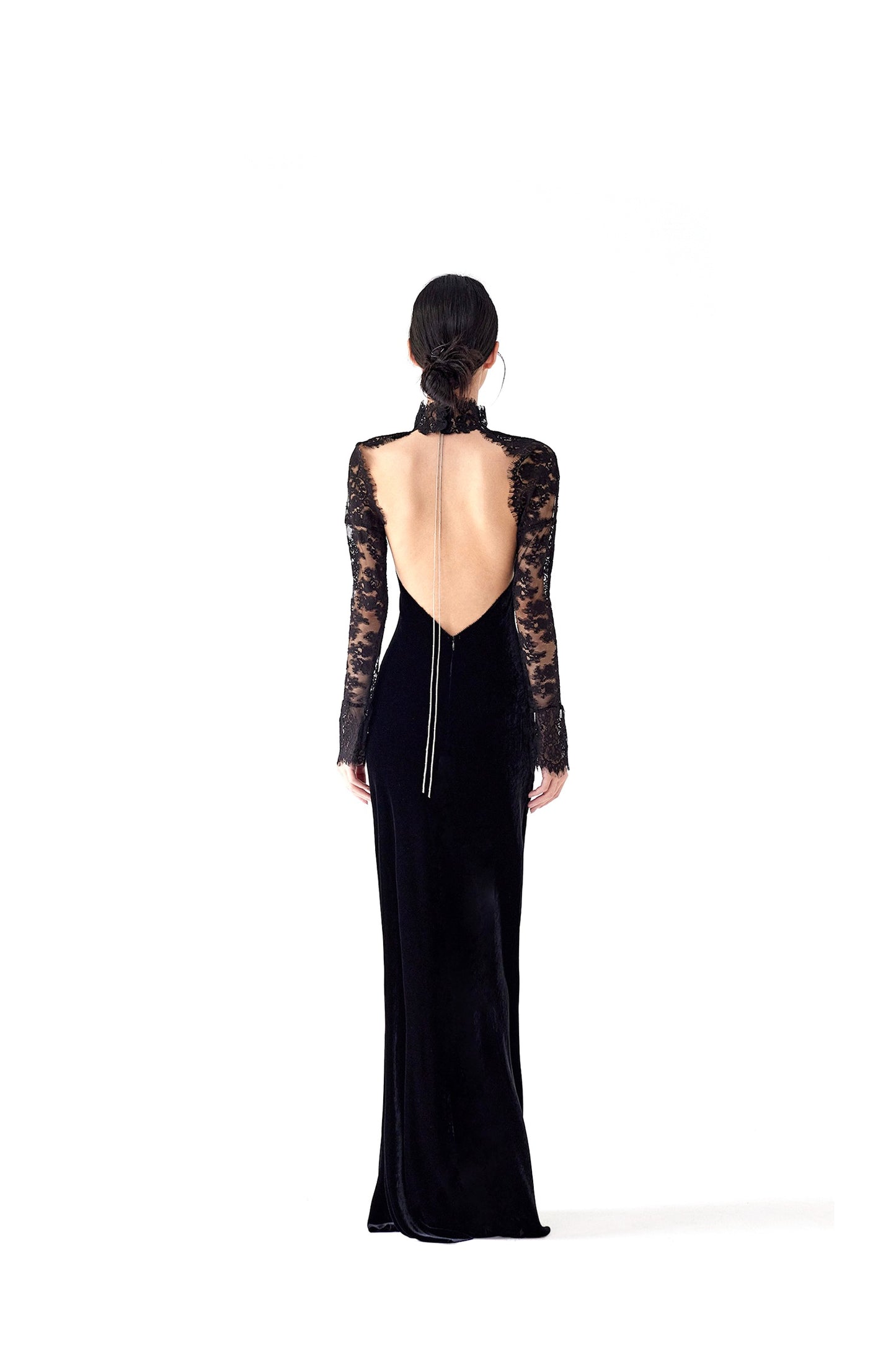 Tsuki | Velvet Maxi Dress with Chain (Black)