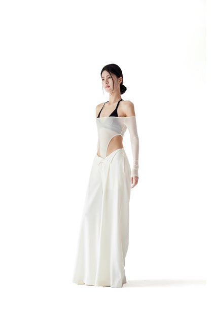 Tsuki | Semi-Sheer Off-the-Shoulder Bodysuit (Cream)