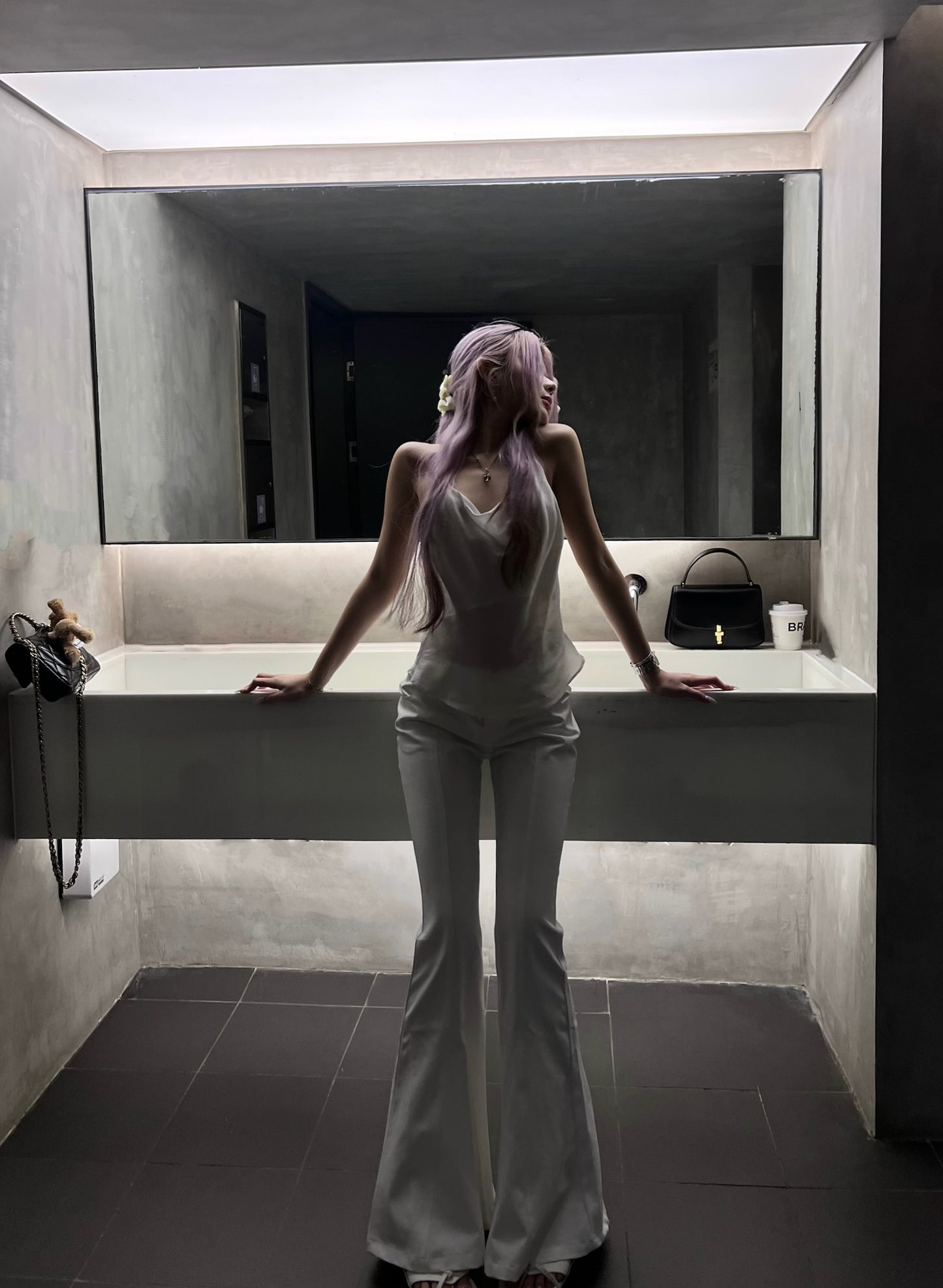 Tsuki | Halter Neck Backless Top + Low-Rise Bootcut Pants (White)
