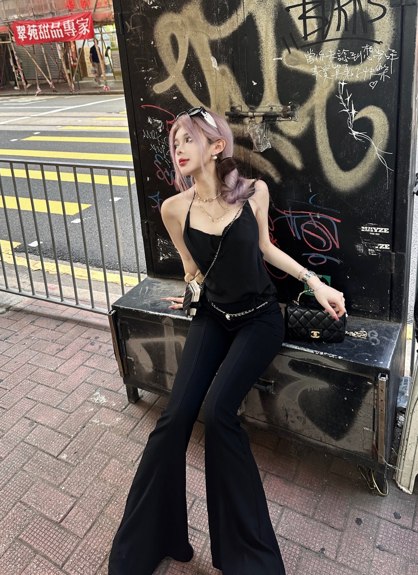 Tsuki | Halter Neck Backless Top + Low-Rise Bootcut Pants (Black)