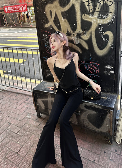 Tsuki | Halter Neck Backless Top + Low-Rise Bootcut Pants (Black)