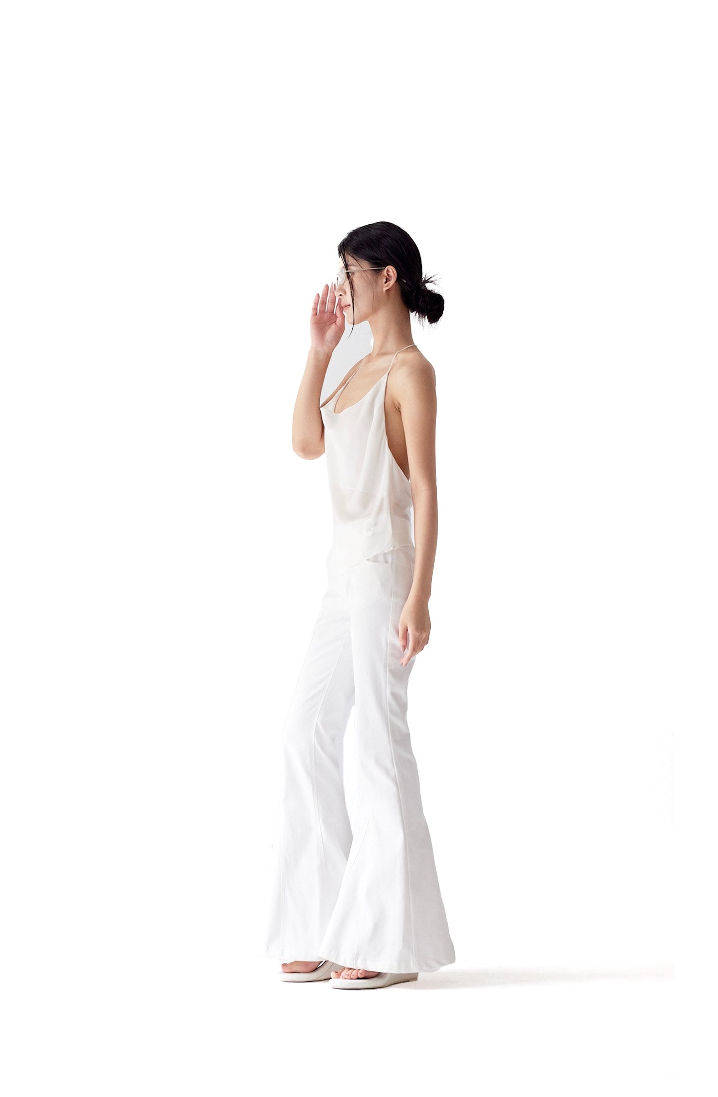 Tsuki | Halter Neck Backless Top + Low-Rise Bootcut Pants (White)