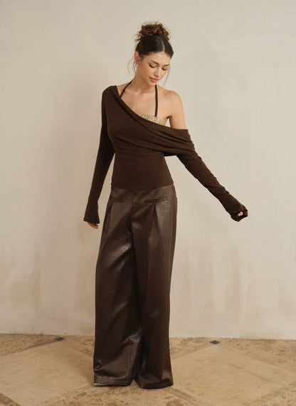 J TheChosen | Two-Piece Knit Sequin Halter Top with Drape-Neck Long Sleeve Base