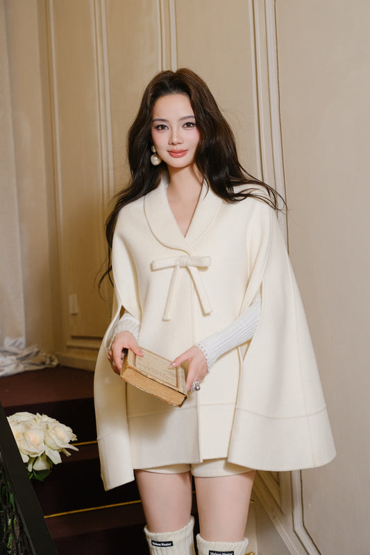 Maison Wester | White Wool Cape Coat