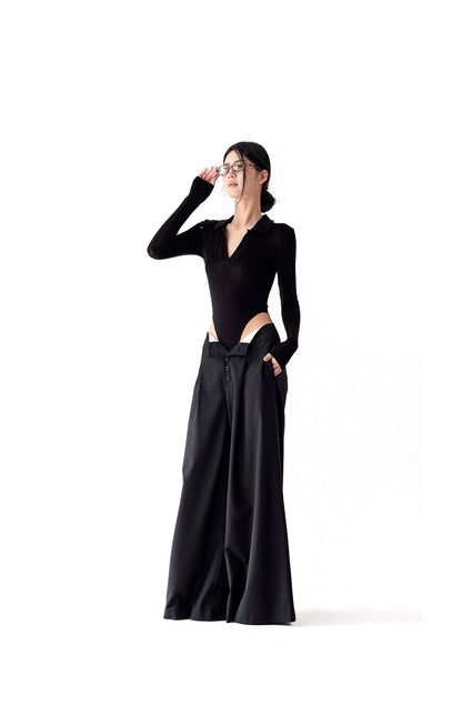 Tsuki | Polo-Neck Bodysuit (Black)